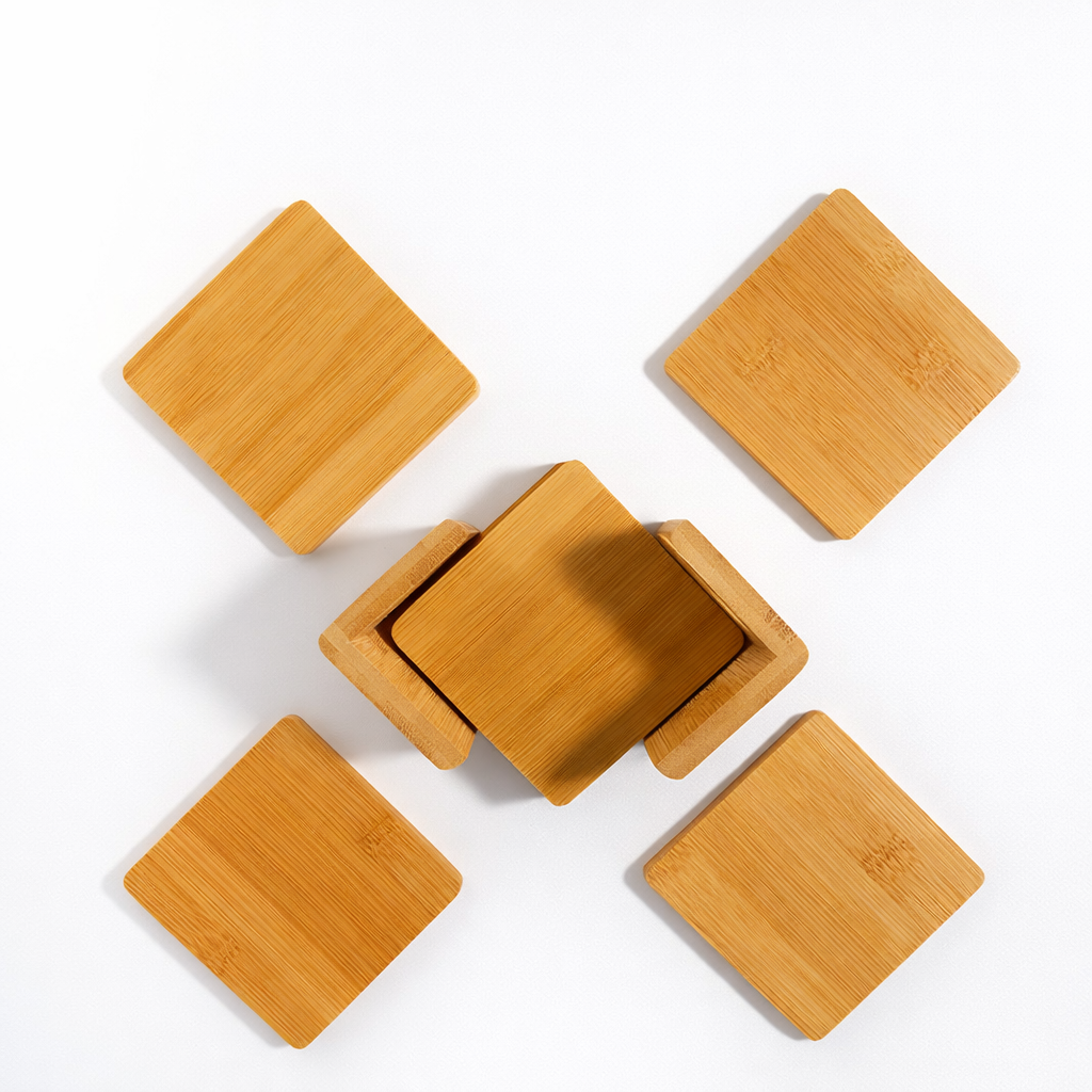 Blank Bamboo Coaster Set – 6 Coasters & Holder