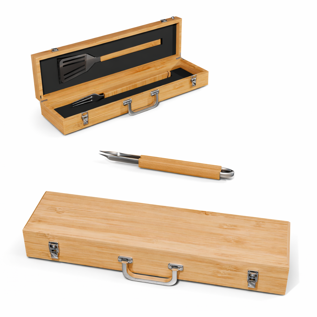 Blank BBQ Bamboo Box with Grill Tools