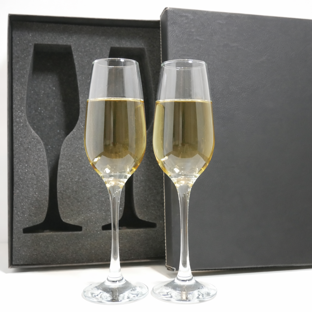 Blank Champagne Flute Gift Set with Black & Gold Box