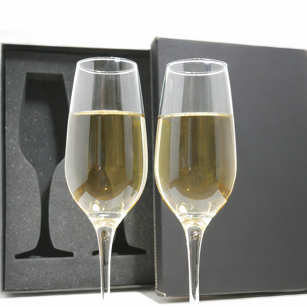 Blank Champagne Flute Gift Set with Black & Gold Box