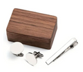 Blank Cufflink & Tie Clip Set with Wooden Box – Silver