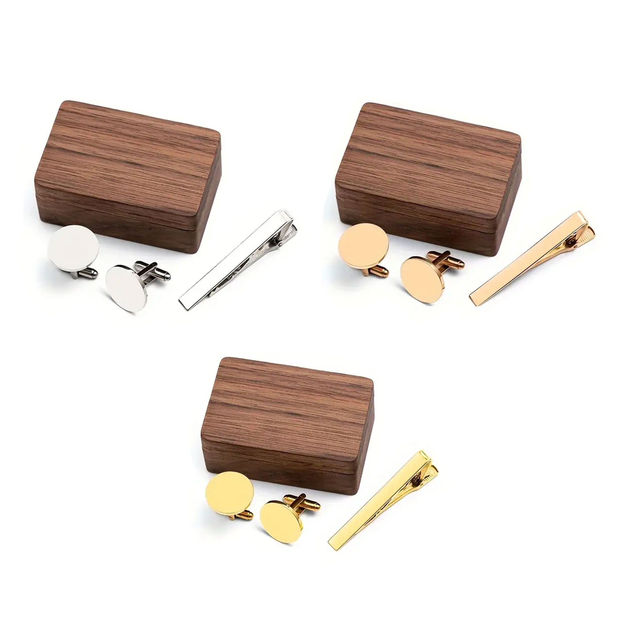 Blank Cufflink & Tie Clip Set with Wooden Box