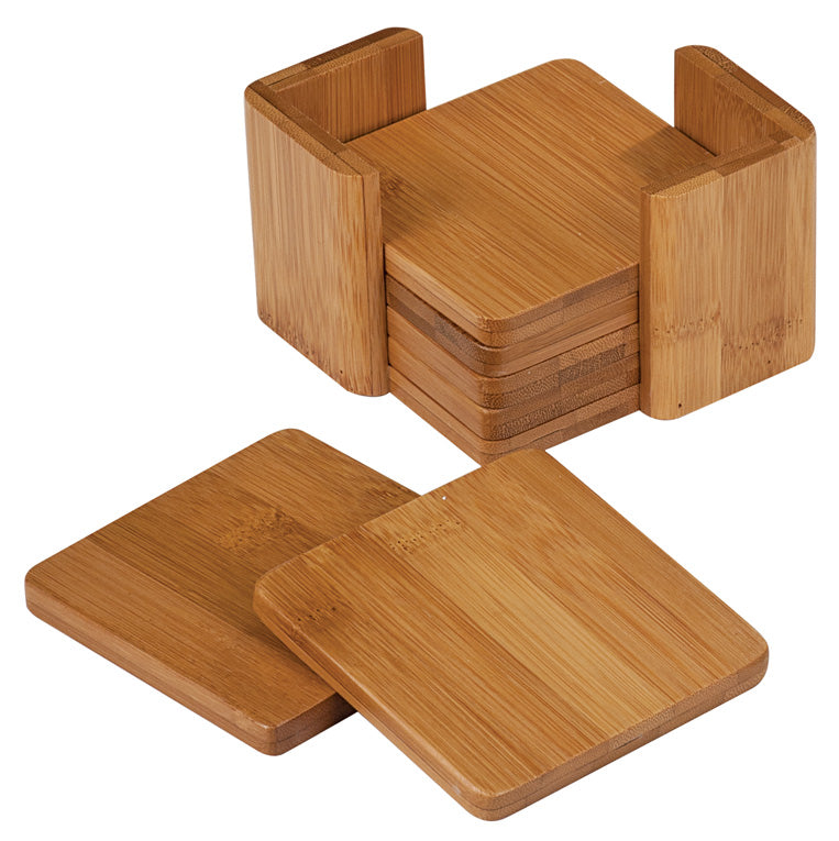 Blank Bamboo Coaster Set – 6 Coasters & Holder