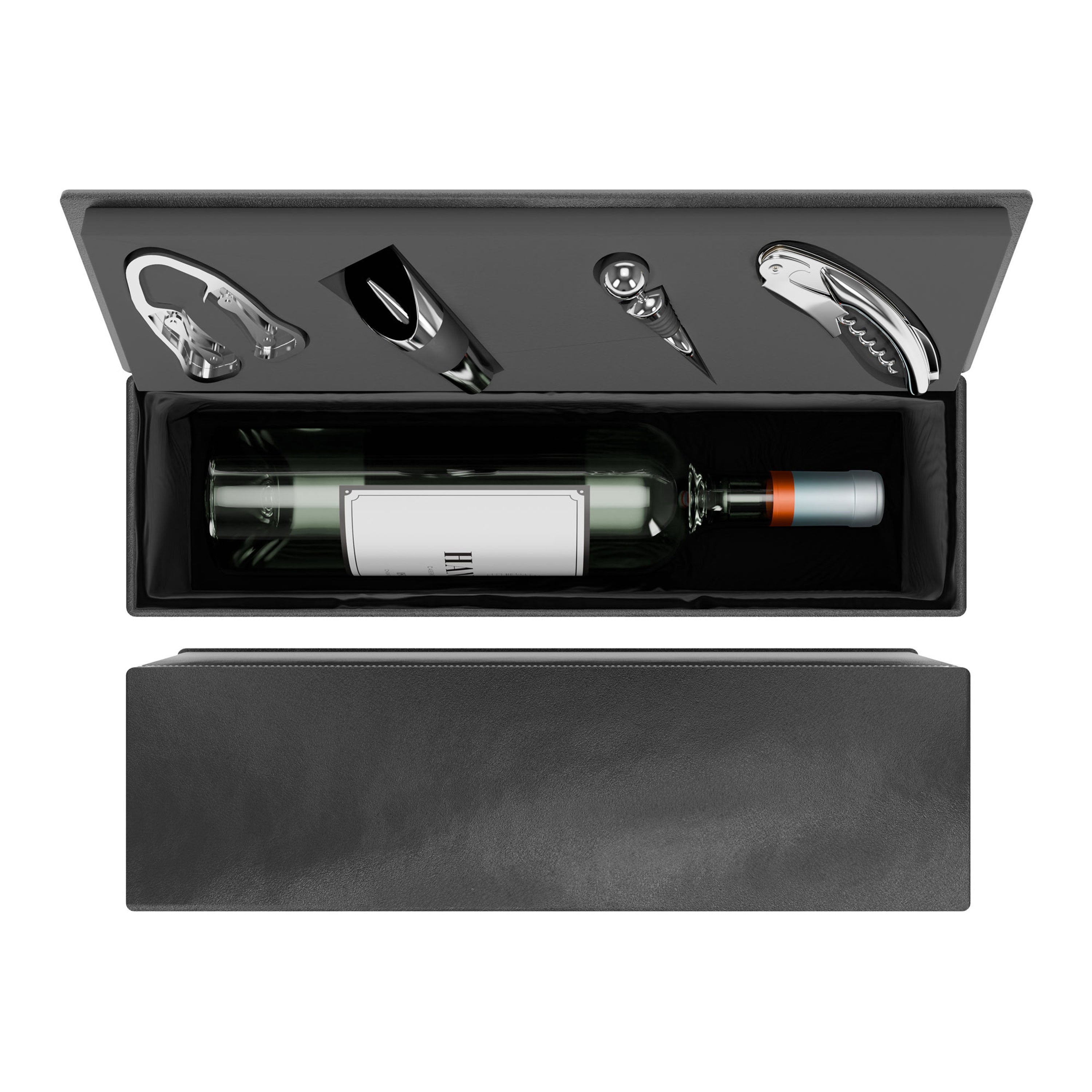 Black & Silver Faux Leather Wine Box with Tools